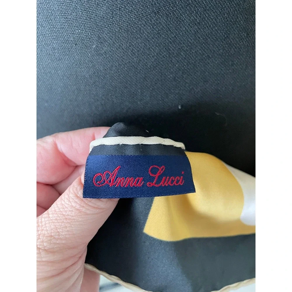 Anna Lucci Gold Black Abstract Square Scarf Geometric Bold Artsy Lagenlook Shawl